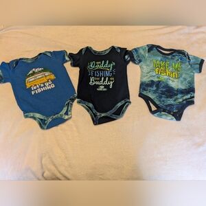 Baby Fishing Themed Bodysuit Set - Blue, Navy Blue, Green